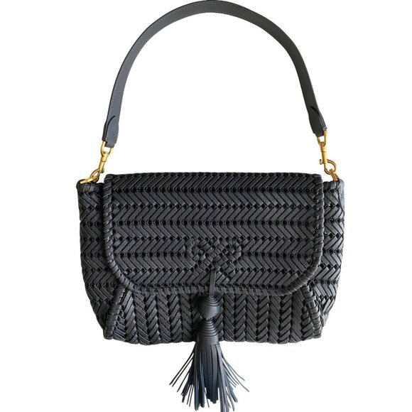 Anya Hindmarch Handbags - Anya Hindmarch Neeson Tassel Shoulder Bag Capra Leather Dark Marine Blue Woven